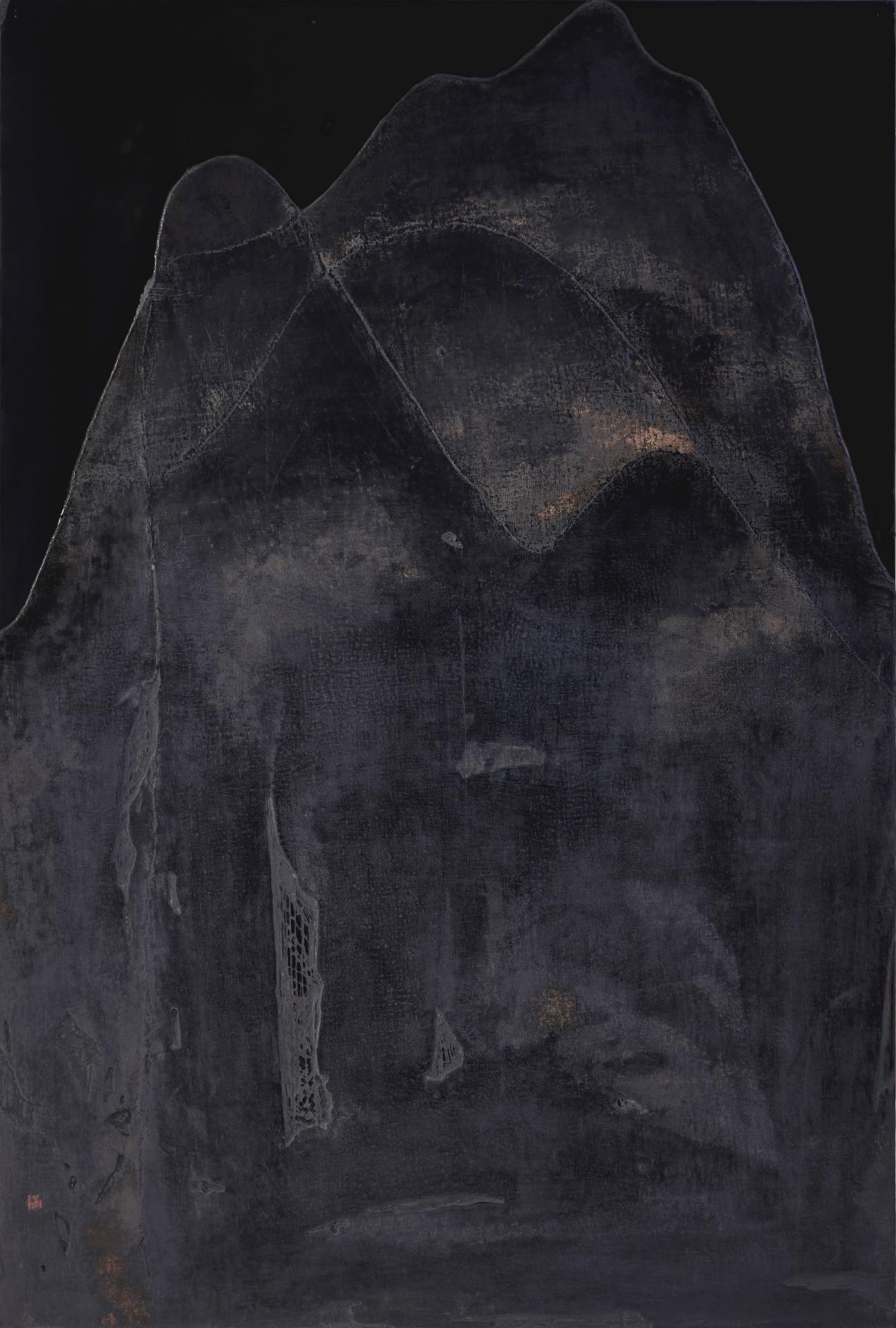 乌山水—2301 120x80cm         大漆、苎麻、瓦灰 2023