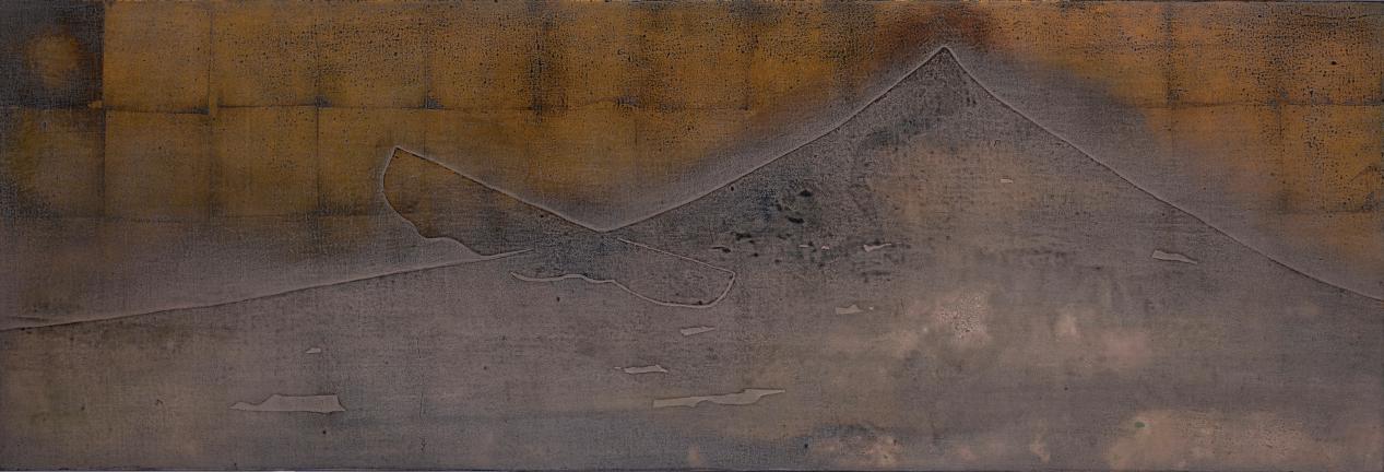 怀山—2301  180x60cm         大漆、苎麻、瓦灰、金粉 2023